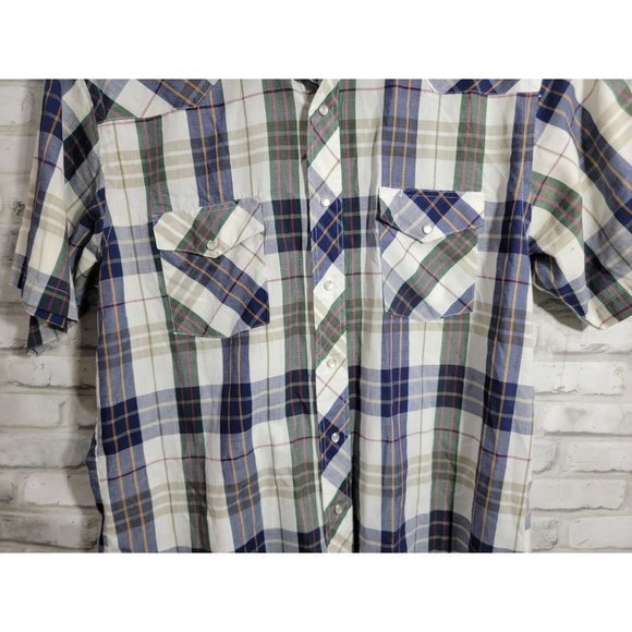Vintage Wrangler Pearl Snap Cowboy Cut Regular Fit X-Large Tails 17 Single Needl - Picture 5 of 9